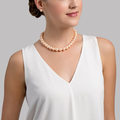 11.5-12.5mm Peach Freshwater Pearl Necklace - AAA Quality - Model Image