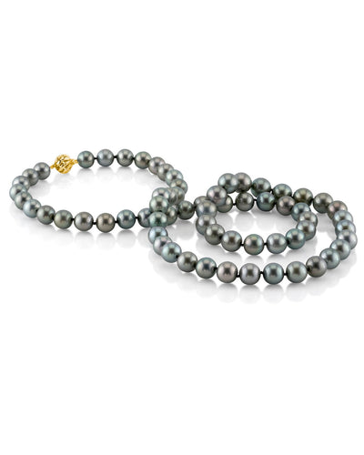 Opera Length 12-13mm Green Tahitian South Sea Pearl Necklace-AAAA Quality - Model Image