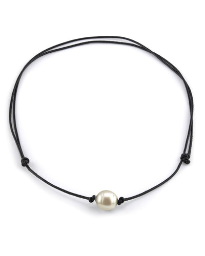 White South Sea Baroque Pearl Leather Adjustable Necklace - Various Sizes
