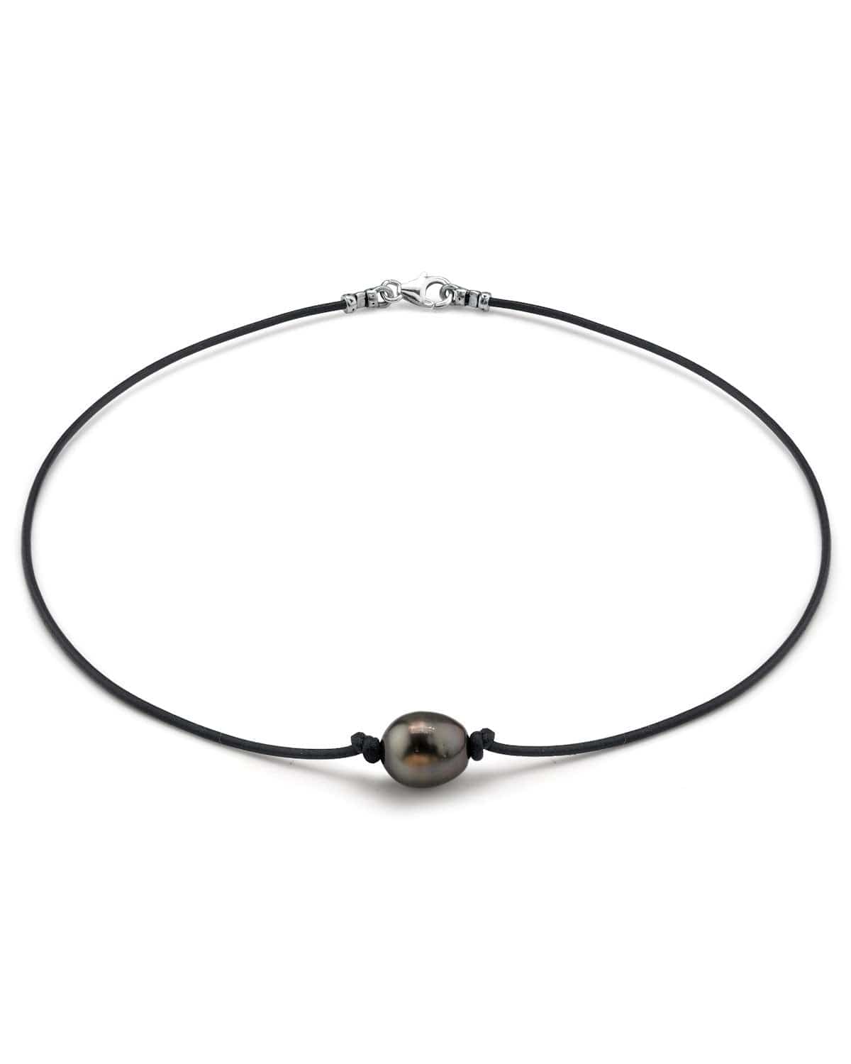 Black Tahitian Baroque Pearl on Leather Necklace