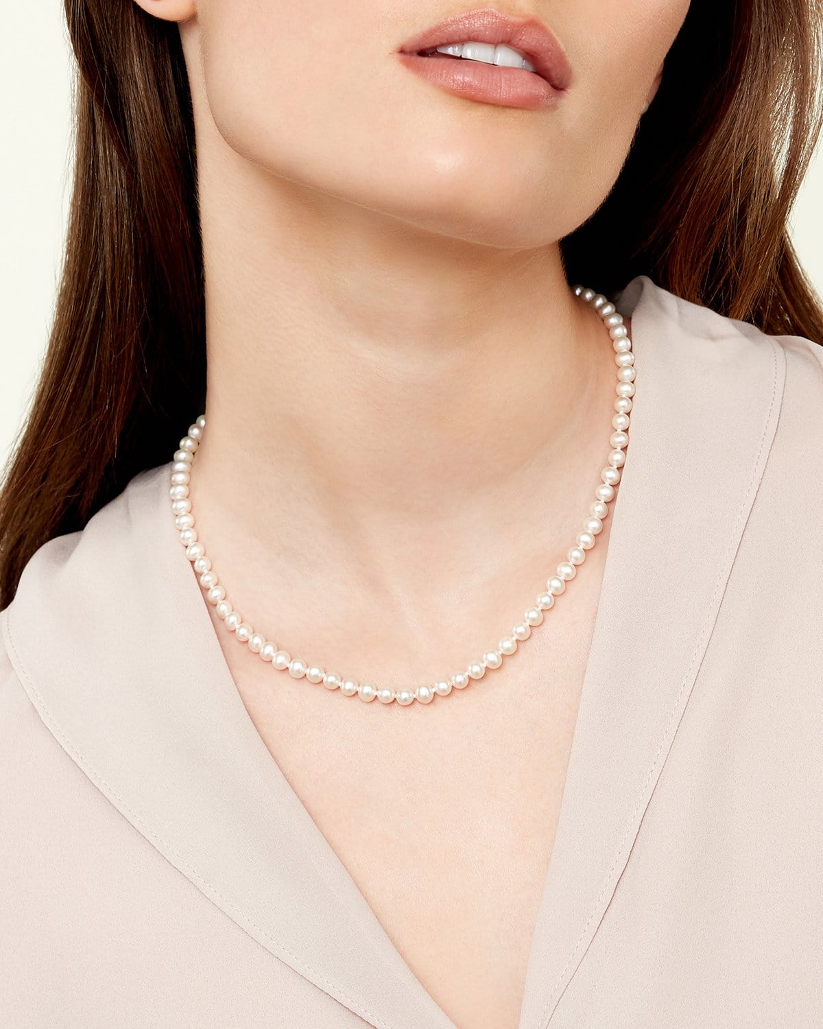 Hanadama Japanese White Akoya Pearl Necklace, 6.0-6.5mm - Pure Pearls