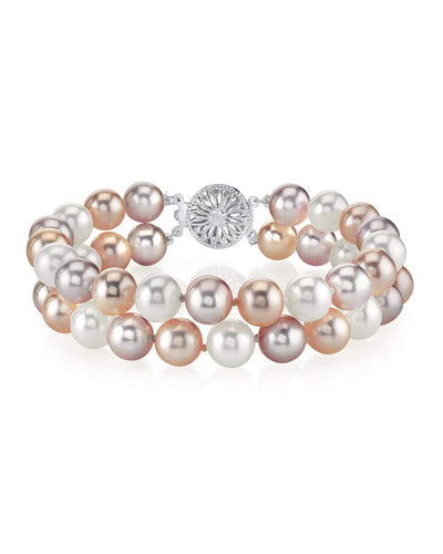 6.5-7mm Multicolor Freshwater Double Pearl Bracelet - AAA Quality