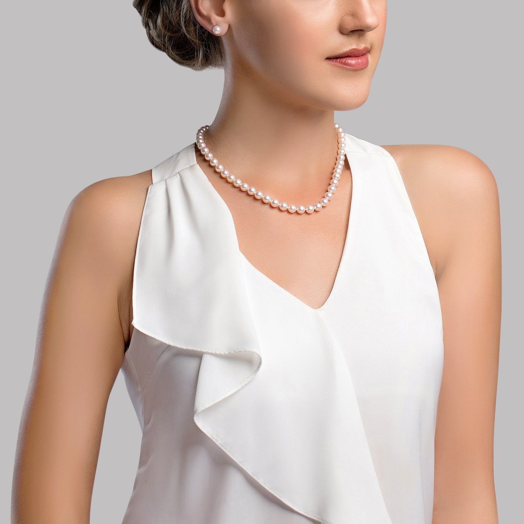White Japanese Akoya Pearl Necklace, 7.0-7.5mm - AA+ Quality