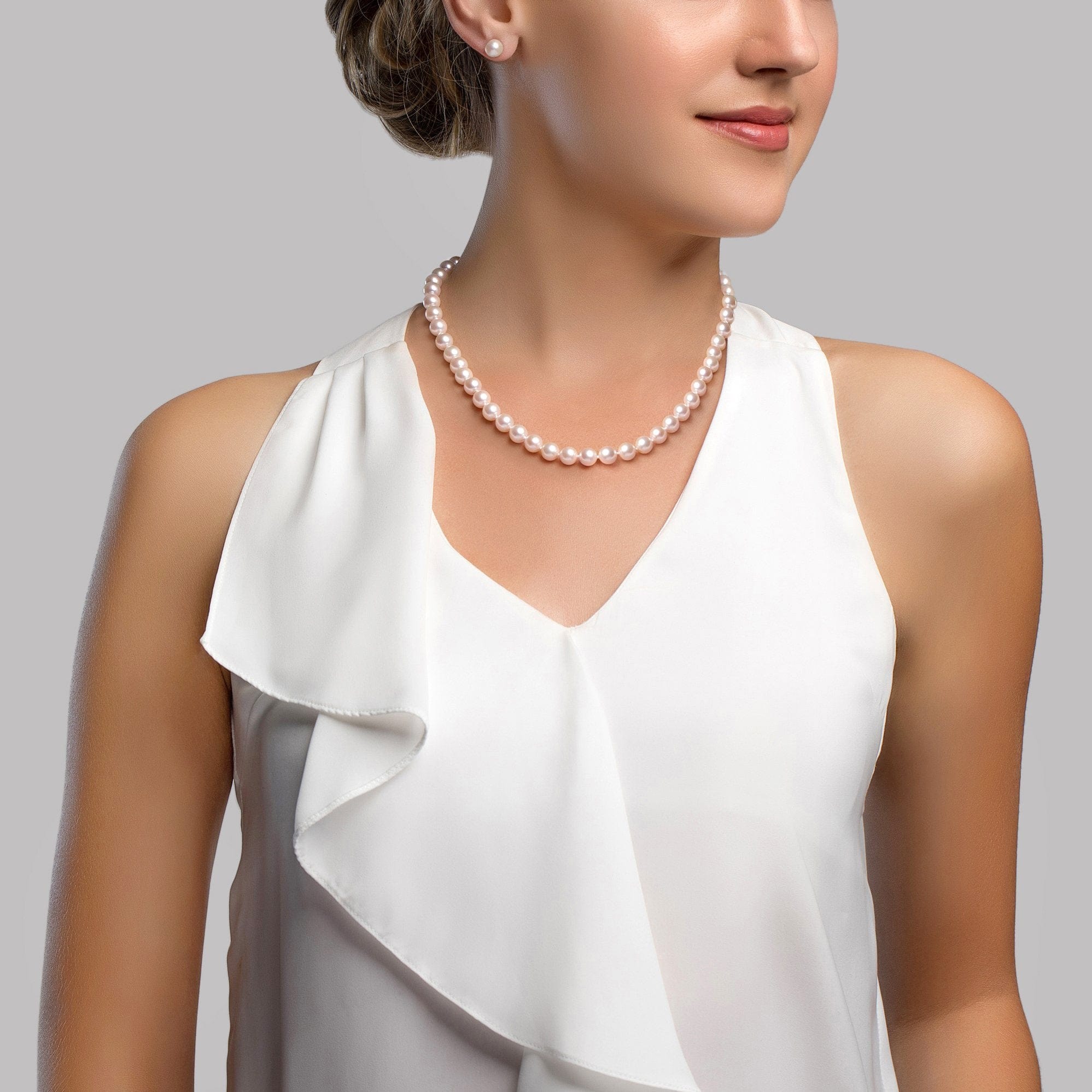 7-8mm Freshwater Choker Length Pearl Necklace & Earrings - Pure Pearls