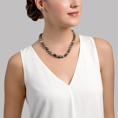 8-10mm Tahitian South Sea Multicolor Pearl Necklace - Model Image