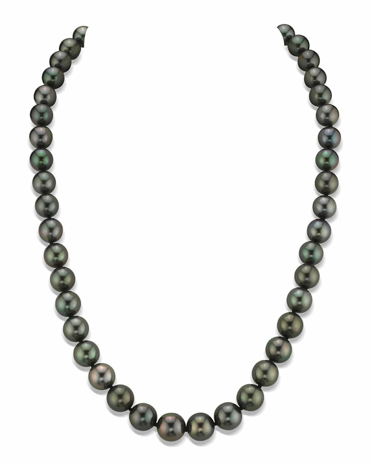True Round Black Tahitian Pearl Necklace, 8.0-10.0mm - AAAA Quality