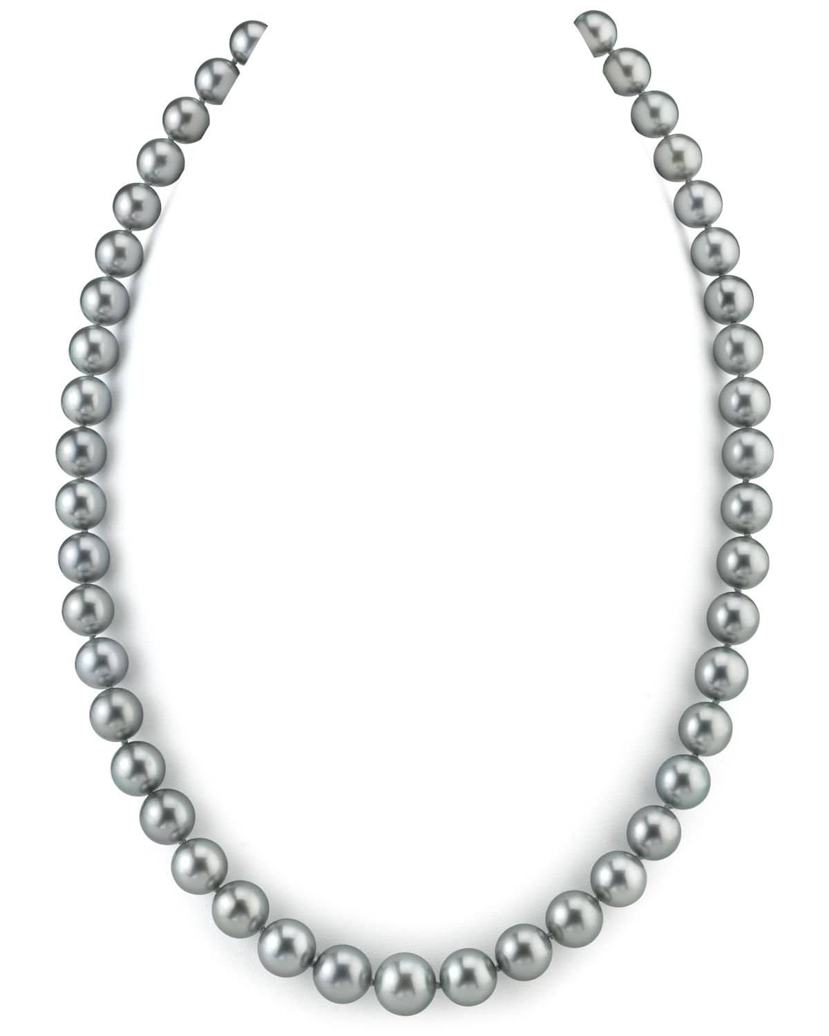 Bright Silver Tahitian True Round Pearl Necklace, 8.0-10.0mm - AAAA Quality