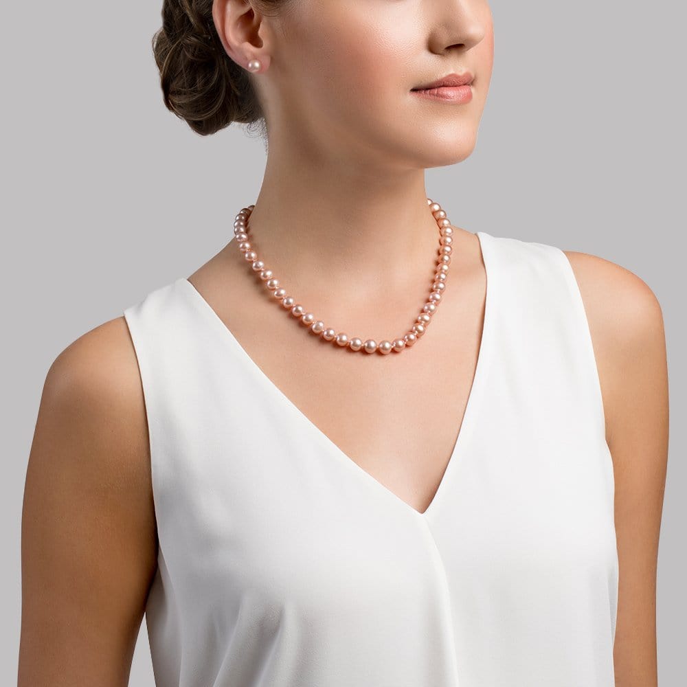 8.0-8.5mm Pink Freshwater Pearl Necklace - AAAA Quality - Pure Pearls