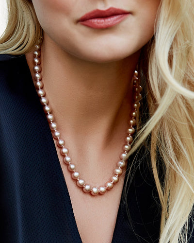 8.5-9.5mm Pink Freshwater Pearl Necklace - AAA Quality - Model Image