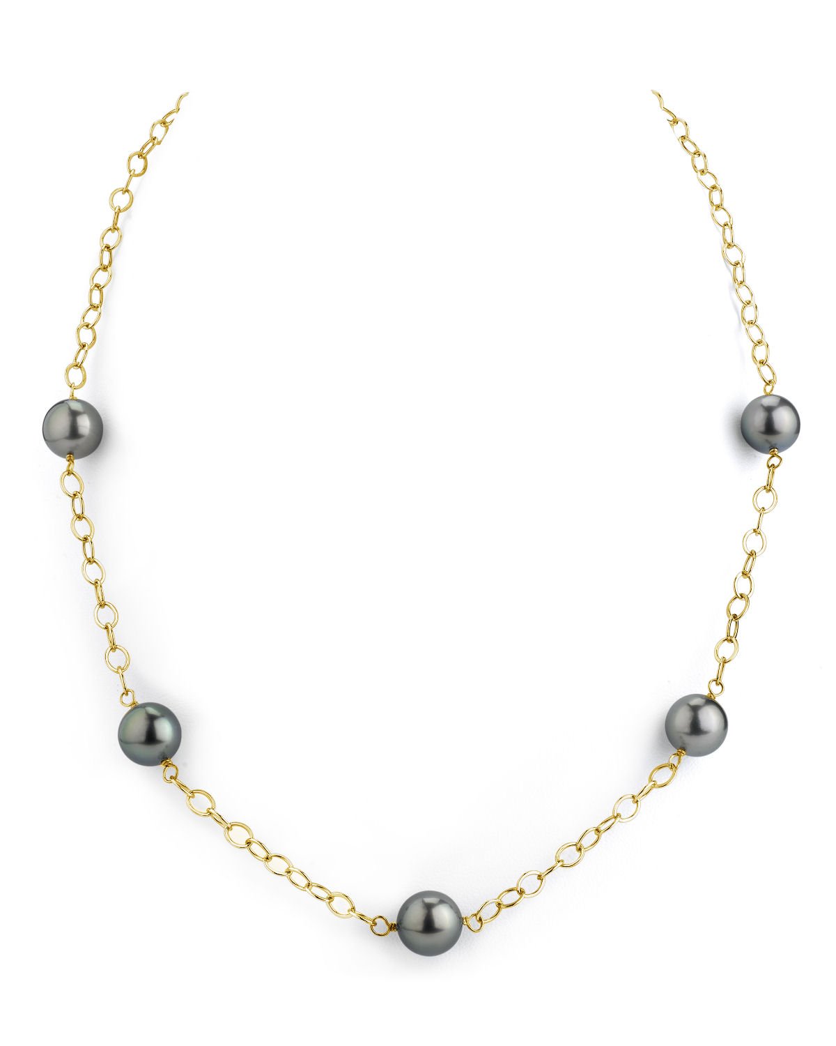 Tahitian South Sea Round Pearl Tincup Necklace - Model Image