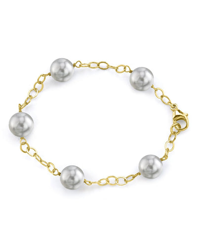 8.5-9.0mm Japanese Akoya White Round Pearl Four Link Tincup Bracelet - AAA Quality - Model Image
