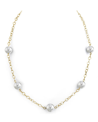 8.5-9.0mm Japanese Akoya Round Pearl Four Link Tincup Necklace - AAA Quality - Model Image
