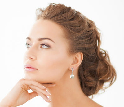 White Akoya Pearl & Diamond Aria Earrings - Secondary Image