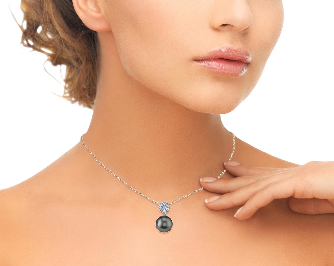 Tahitian South Sea Pearl & Diamond Alison Pendant - Model Image