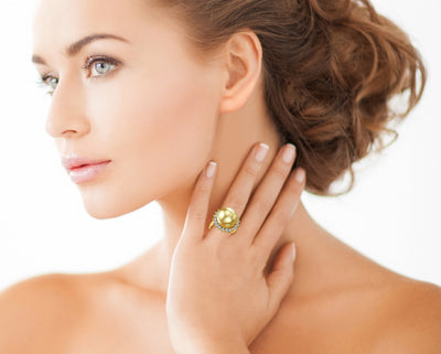 Golden Pearl & Diamond Sage Ring - Model Image