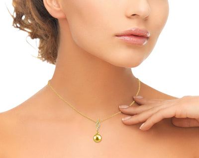 Golden South Sea Pearl & Diamond Suzanna Pendant - Model Image