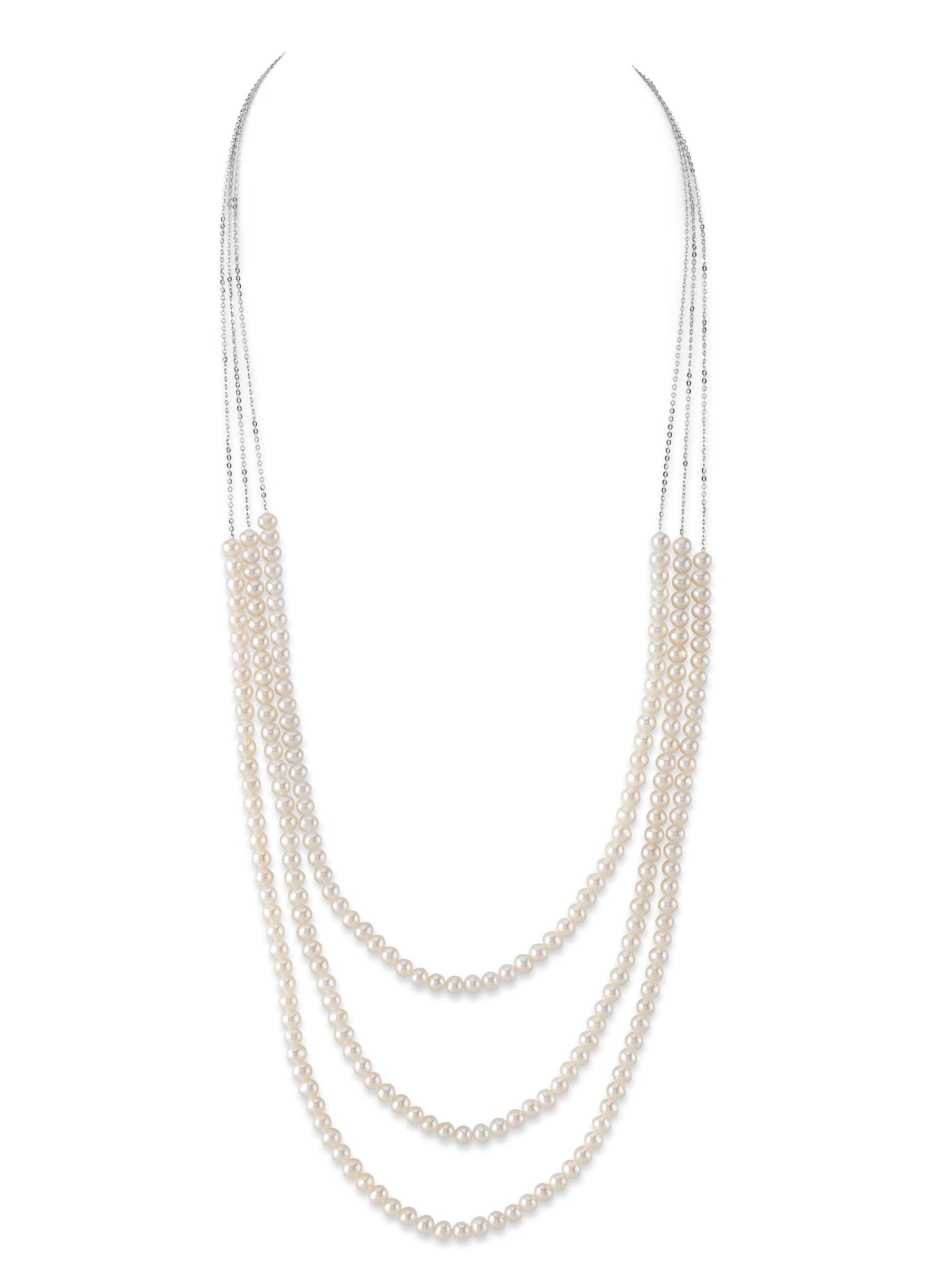 14K Gold Triple Freshwater Pearl and Chain Addie Necklace - Pure