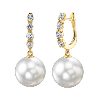 White South Sea Pearl & Diamond Belle Earrings - Model Image