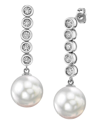 White South Sea Pearl & Diamond Cascade Earrings