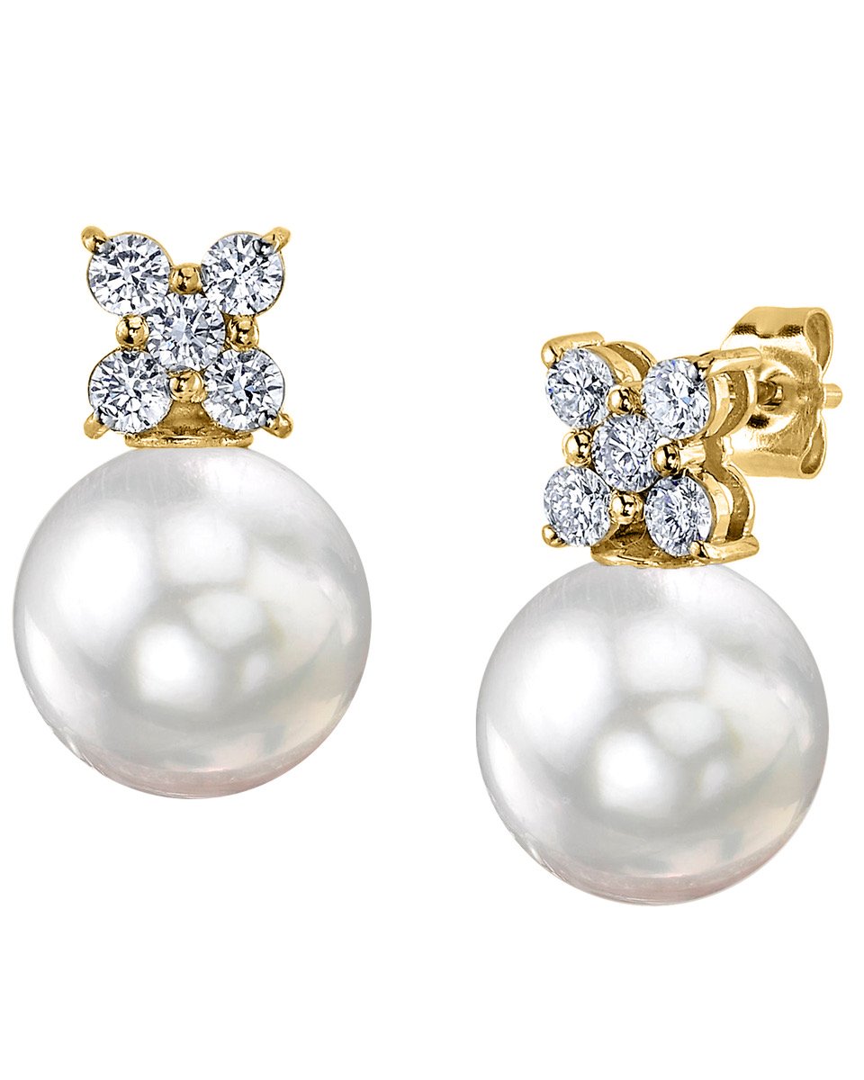 White South Sea Pearl & Diamond Dahlia Earrings - Secondary Image