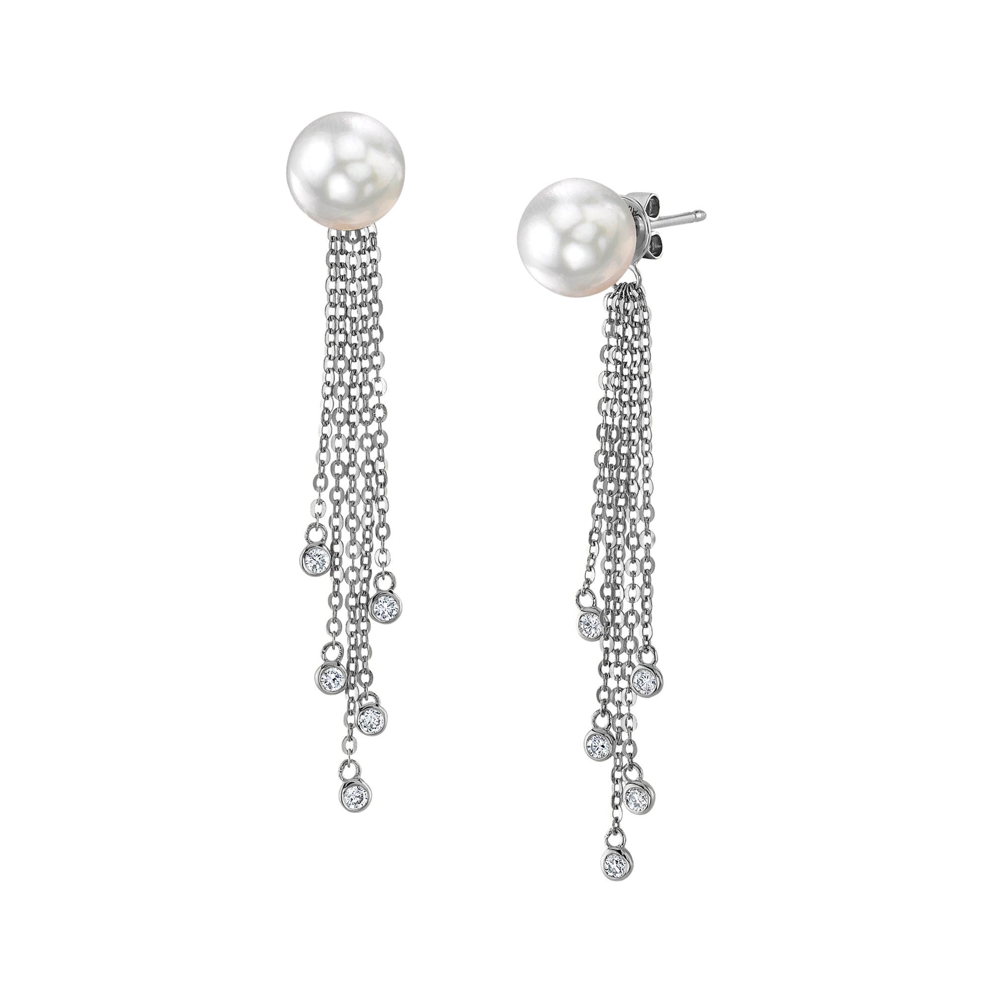 White South Sea Pearl Diamond Double Tear Earrings