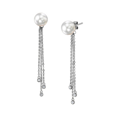 Freshwater Pearl Diamond Tear Earrings
