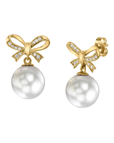 White South Sea Pearl & Diamond Dolly Earrings - Model Image