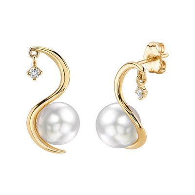 White South Sea Pearl & Diamond Ellis Earrings - Model Image