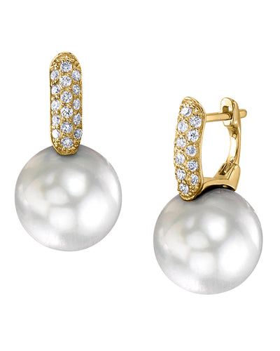 White South Sea Pearl & Diamond Emily Earrings - Model Image