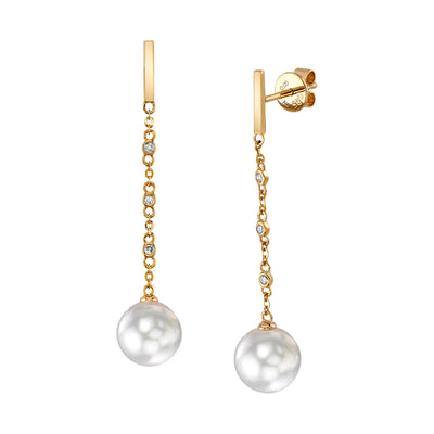 White South Sea Pearl & Diamond Estelle Earrings - Model Image