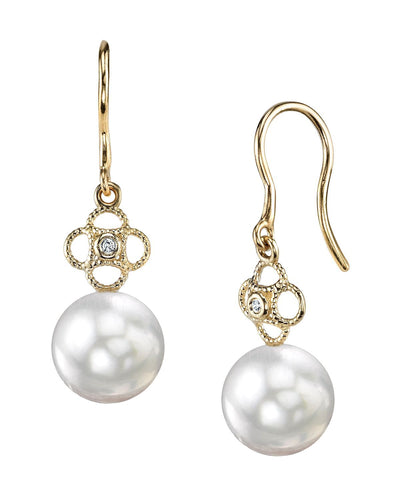 White South Sea Pearl & Diamond Lacy Earrings - Third Image