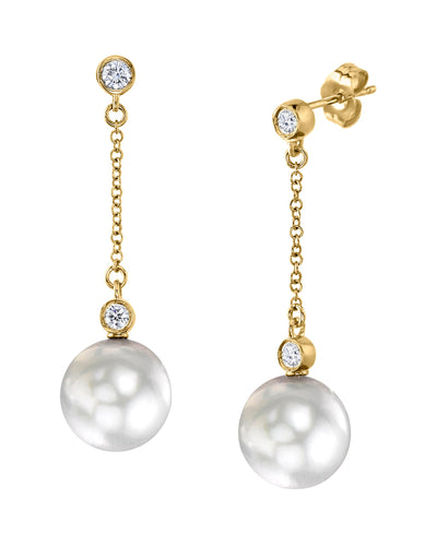 White South Sea Pearl & Diamond Leana Earrings - Model Image