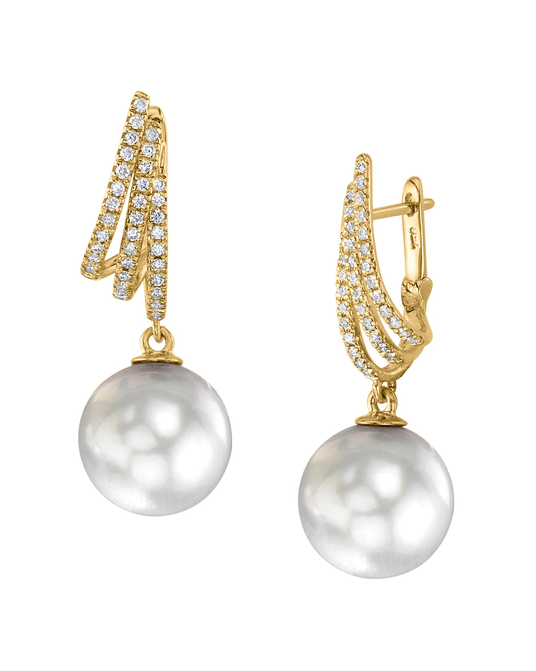 White South Sea Pearl & Diamond Liv Earrings - Model Image
