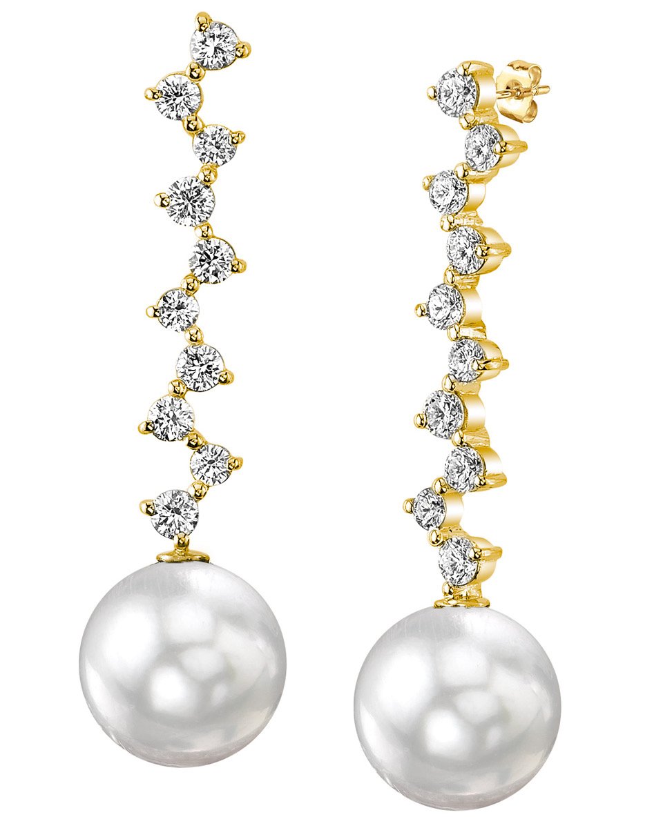 White South Sea Pearl & Diamond Naomi Earrings - Model Image