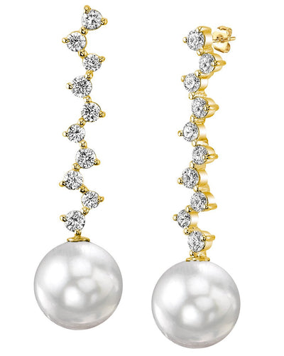 White South Sea Pearl & Diamond Naomi Earrings - Model Image