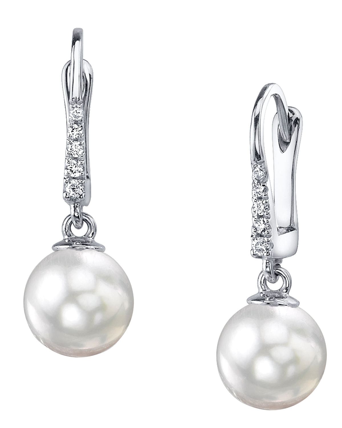 12mm White South Sea Shell Pearl Dangle Earrings – Silver Plated Leverback