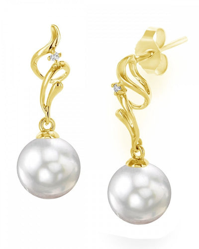 White South Sea Pearl & Diamond Aria Earrings - Model Image