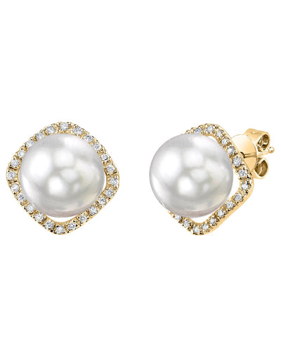 White South Sea Pearl & Diamond Ella Earrings - Model Image