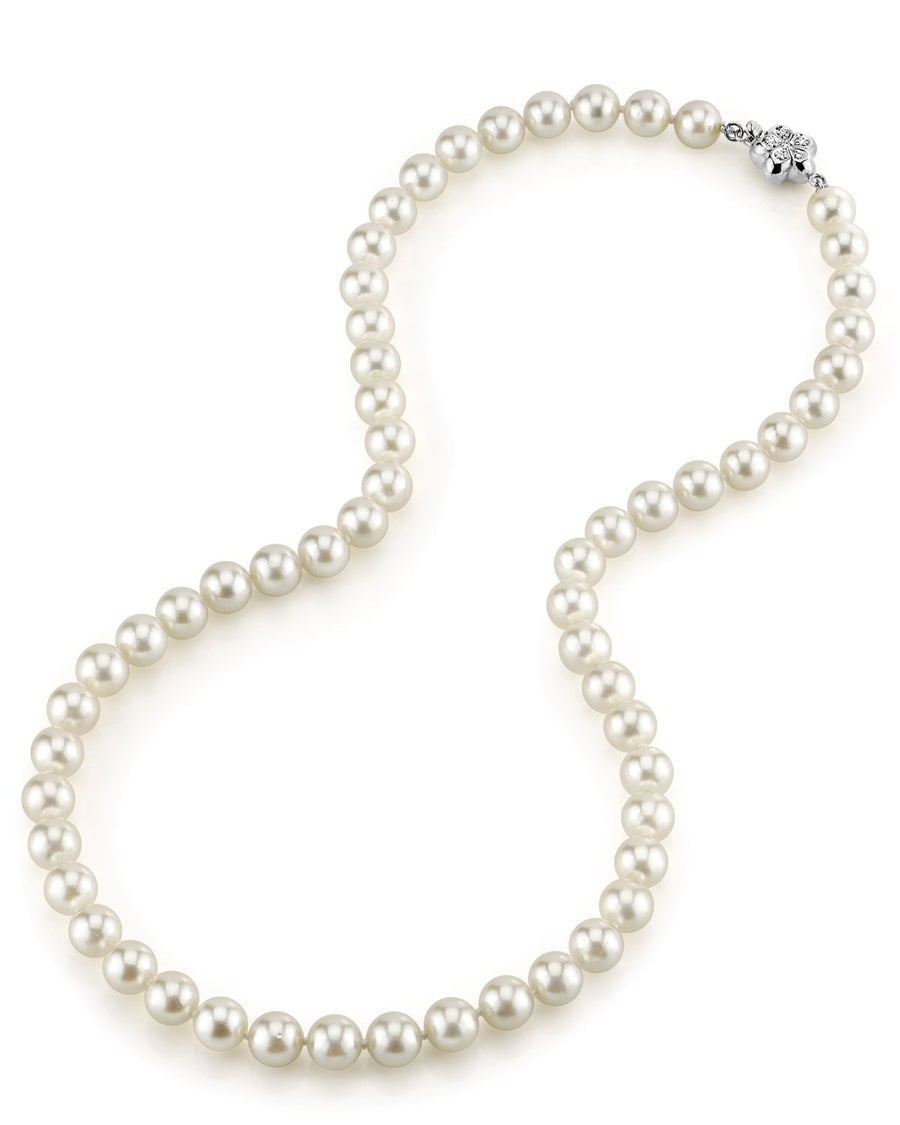 The Pearl Source Real Pearl Necklace for Women with AAA+ Quality Round White Freshwater Genuine Cultured Pearls | 18 inch Pearl Strand with 14K Gold