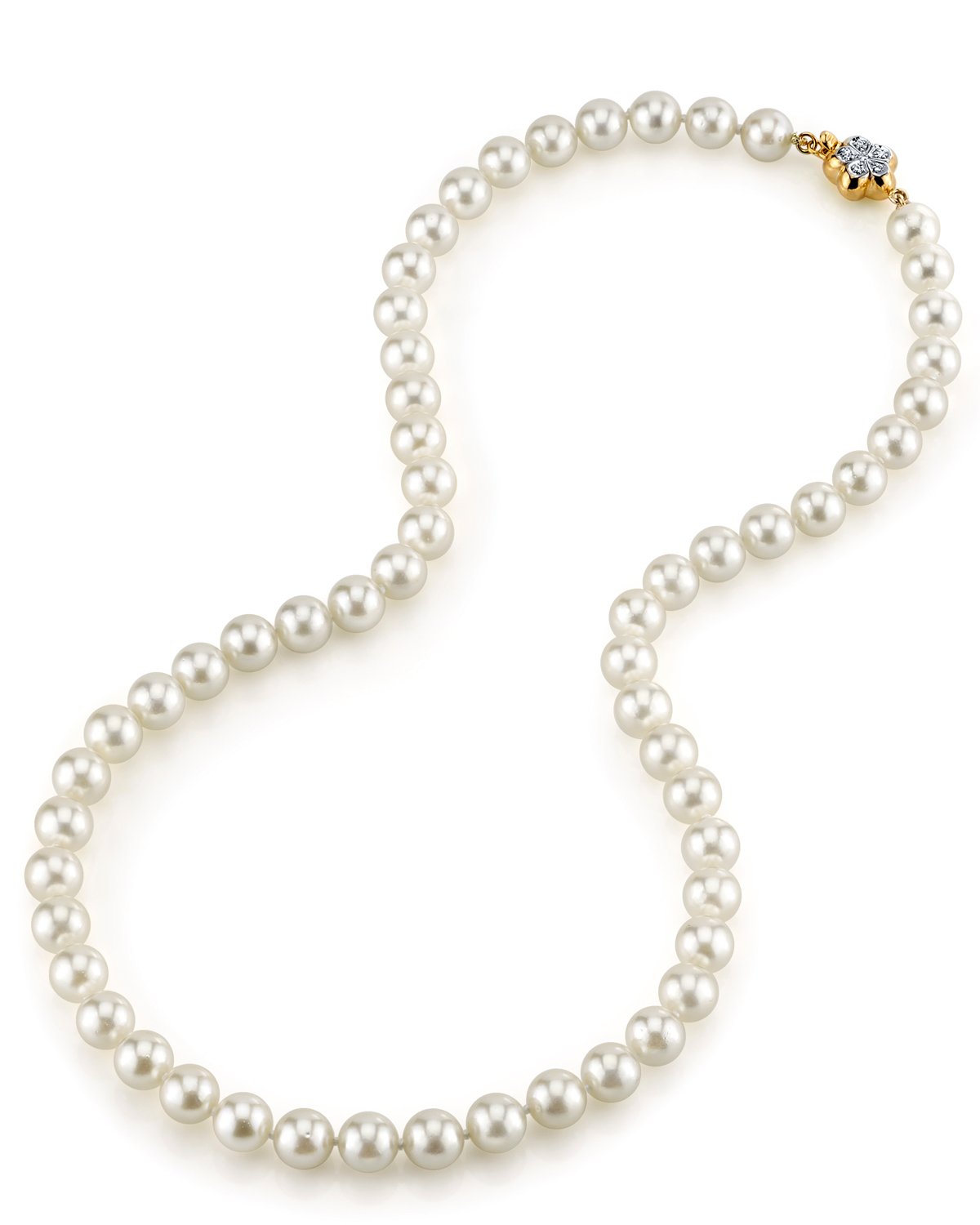 White Japanese Akoya Pearl Necklace, 7.0-7.5mm - AAA Pure