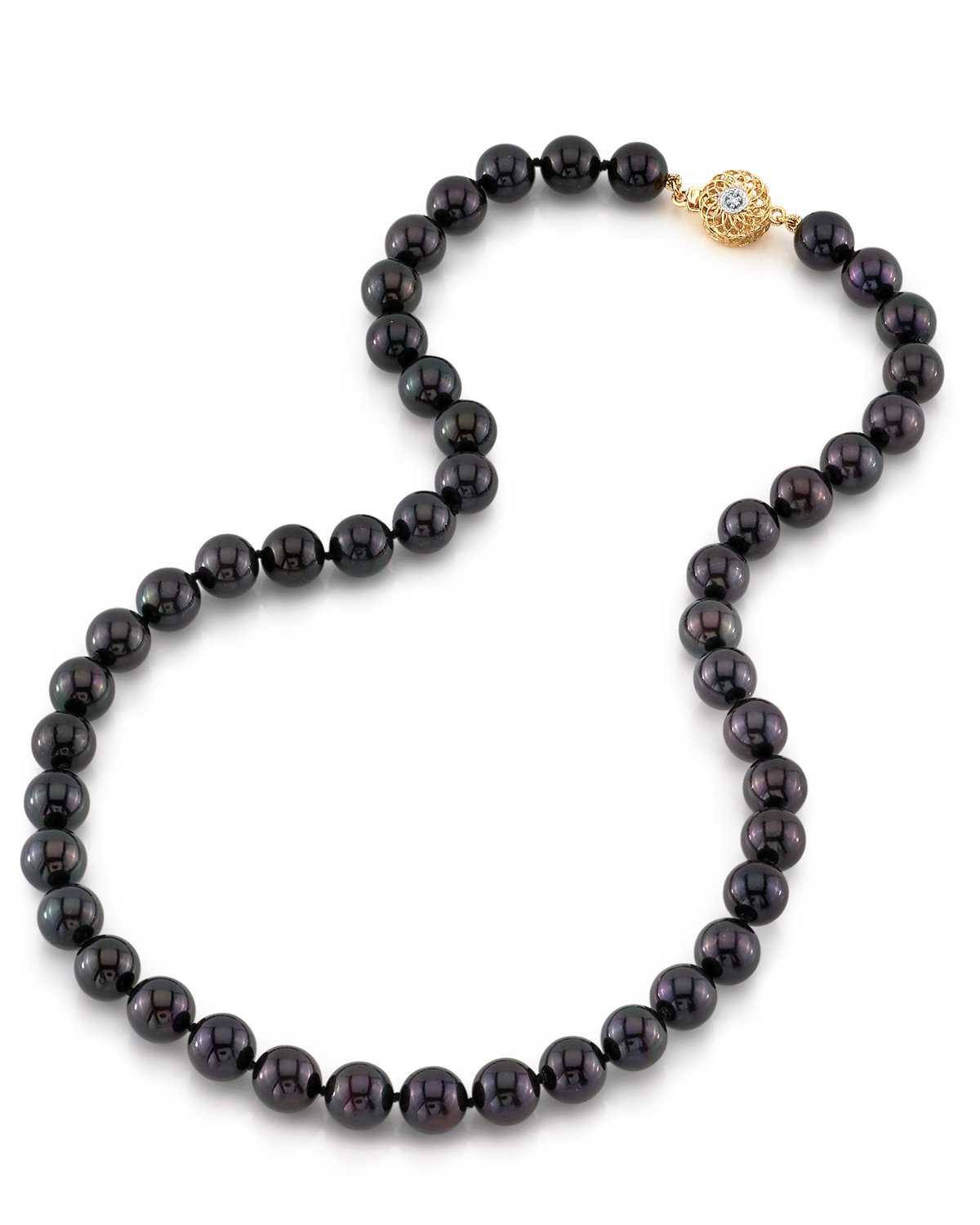 Black Japanese Akoya Pearl Necklace, 8.5-9.0mm - AAA Quality