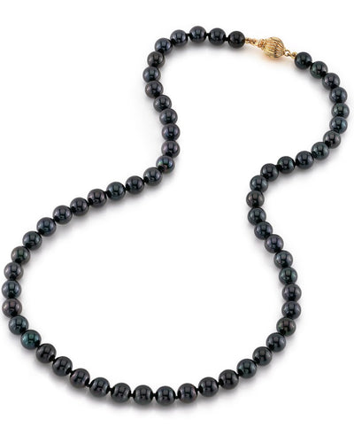 6.5-7.0mm Japanese Akoya Black Pearl Necklace- AA+ Quality - Model Image