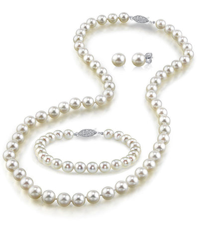 Japanese Akoya White Pearl Sets in AAA Quality