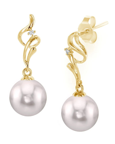 White Akoya Pearl & Diamond Aria Earrings - Model Image