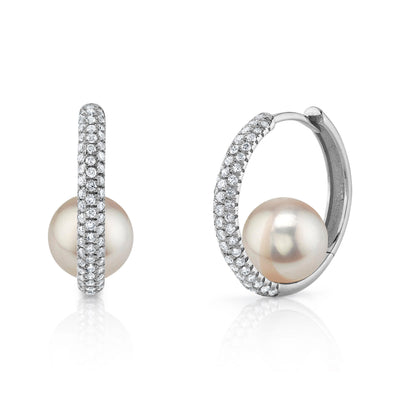 White Akoya Pearl & Diamond Hoop Lucia Earrings