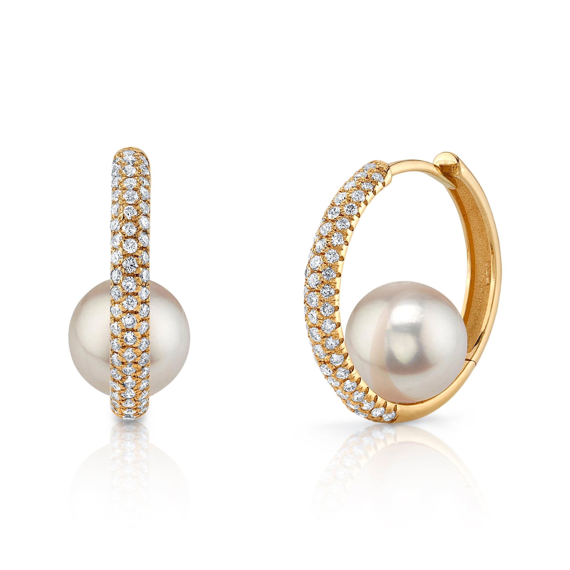 White Akoya Pearl & Diamond Hoop Lucia Earrings - Model Image