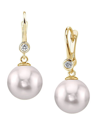 Akoya Pearl & Diamond Michelle Earrings- Choose Your Pearl Color - Secondary Image