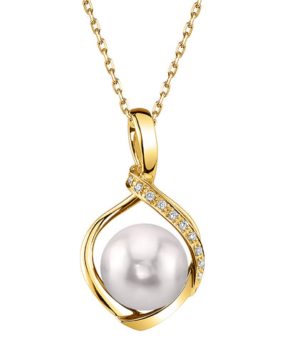 Akoya Pearl & Diamond Alexis Pendant- Choose Your Pearl Color - Secondary Image