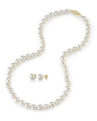 8.0-8.5mm Japanese White Akoya Pearl Necklace & Earrings - Secondary Image