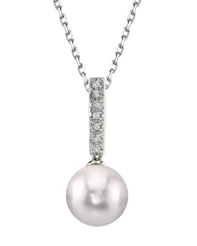 Akoya Pearl Dangling Diamond Pendant- Choose Your Pearl Color